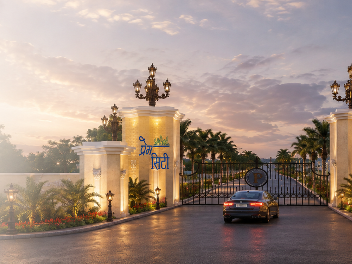 Classical lamp-lit entrance gateway of Prem City